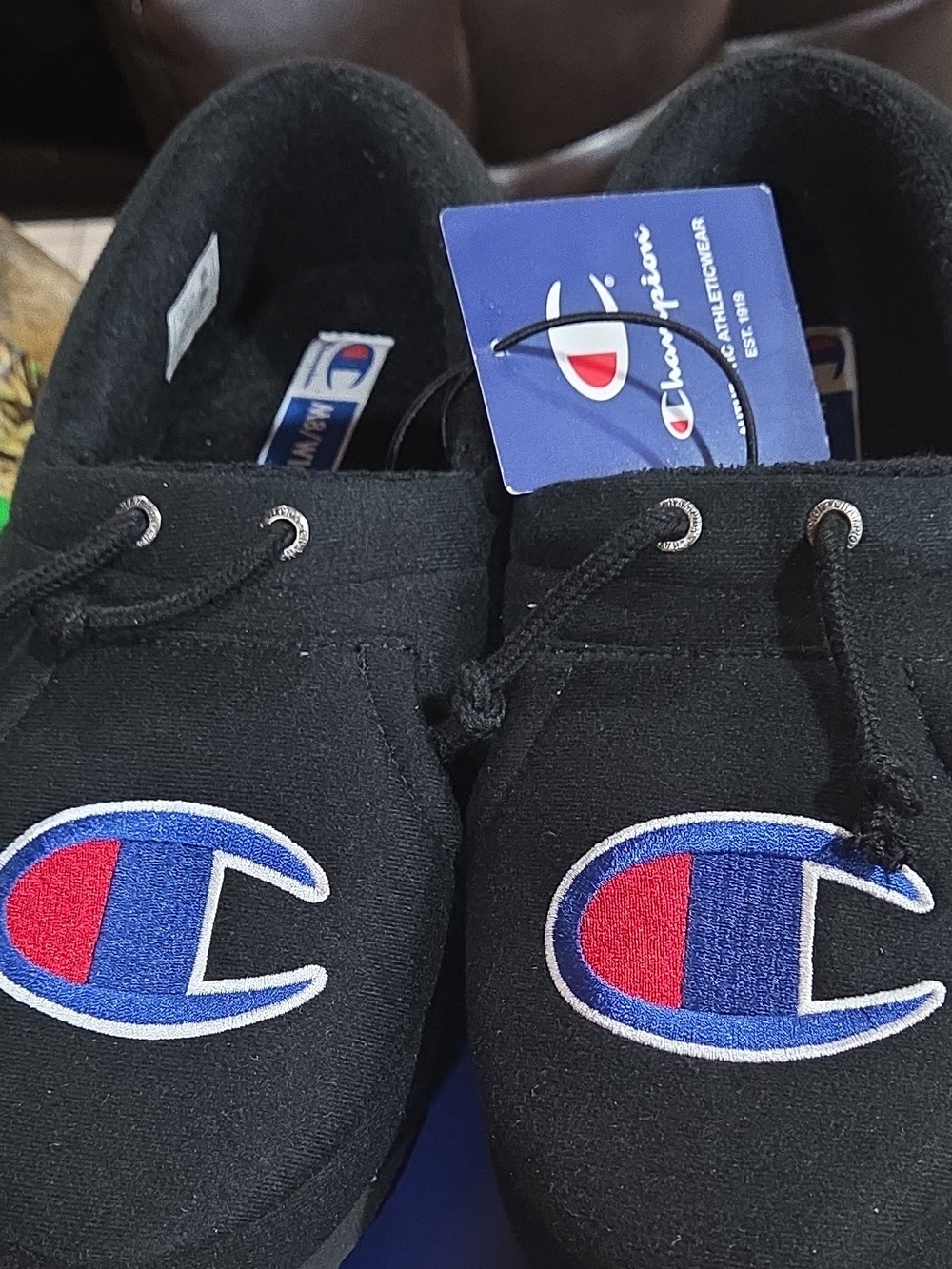 Champion Black Canvas Slip-On Loafers with Embroidered Logo